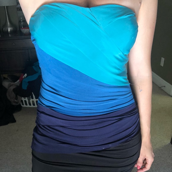 Jodi Kristopher blue/black ruched mini dress. S - Picture 4 of 5